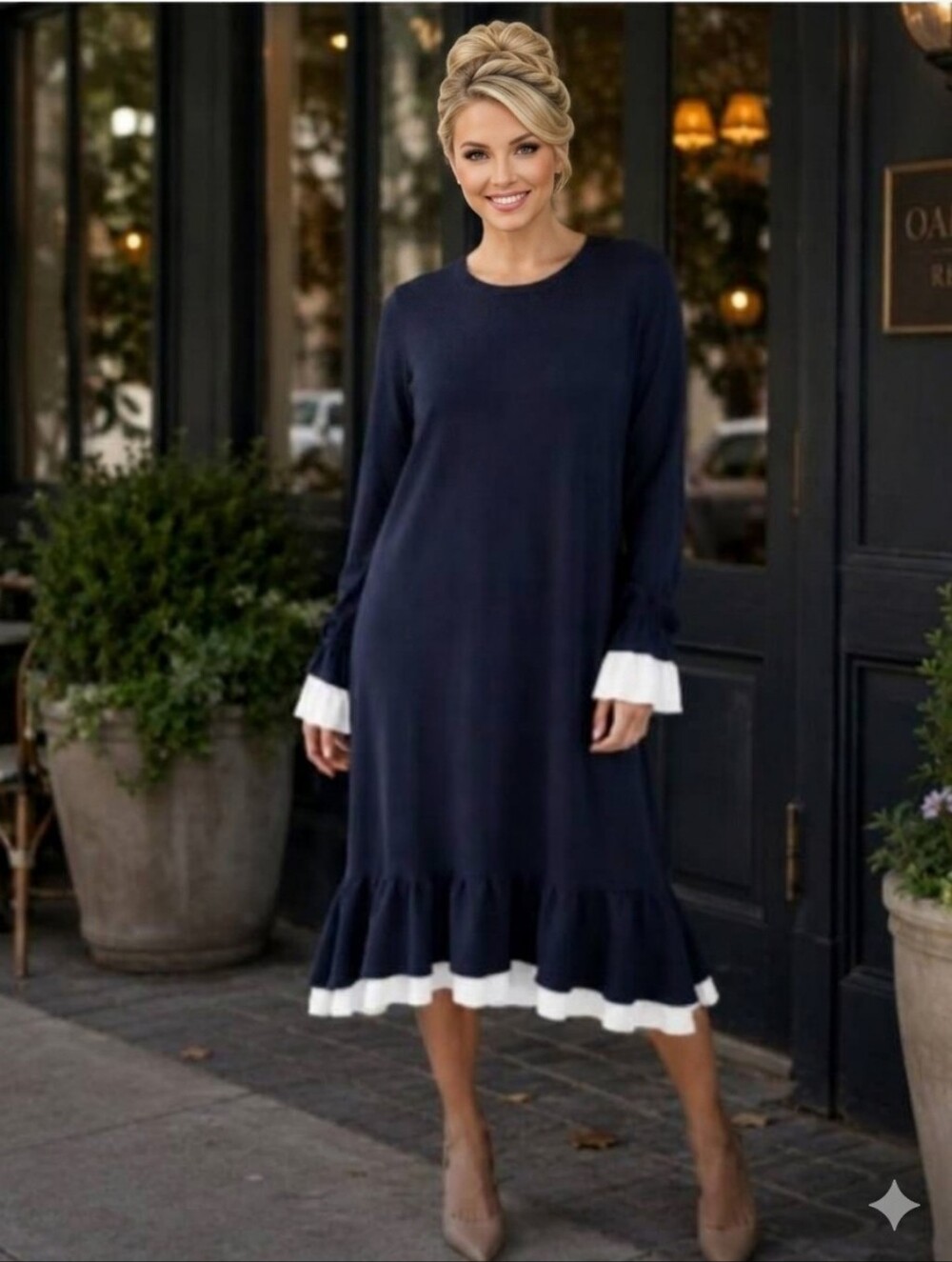 COOPER [New Zealand] Winter Solstice Blue Moon Ruffle Details Midi Dress | M